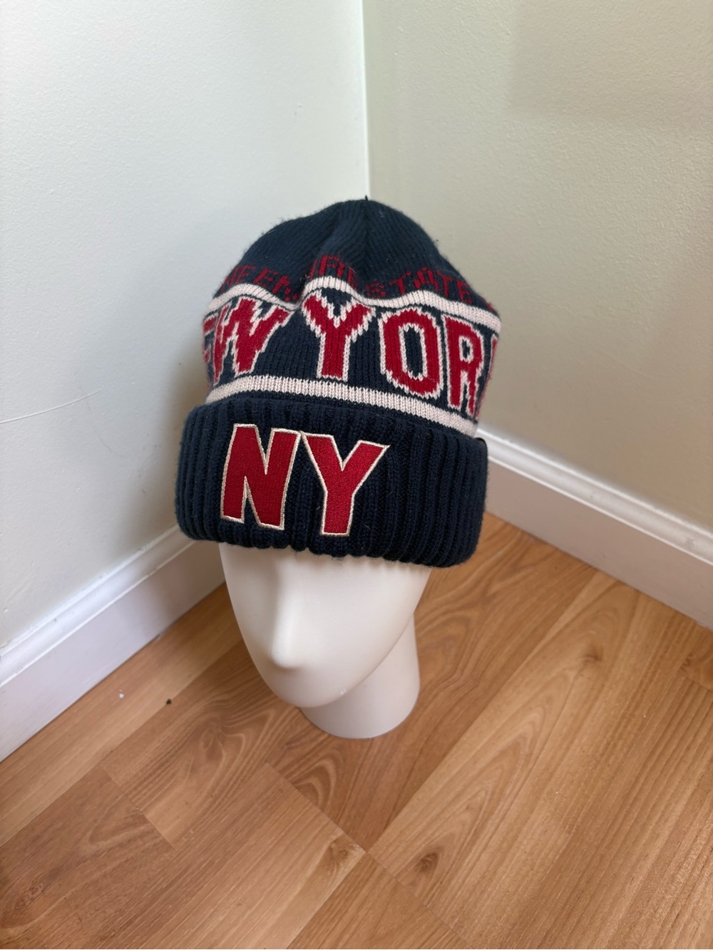 Robin Ruth Navy and Red 'NY' Ribbed Knit Beanie